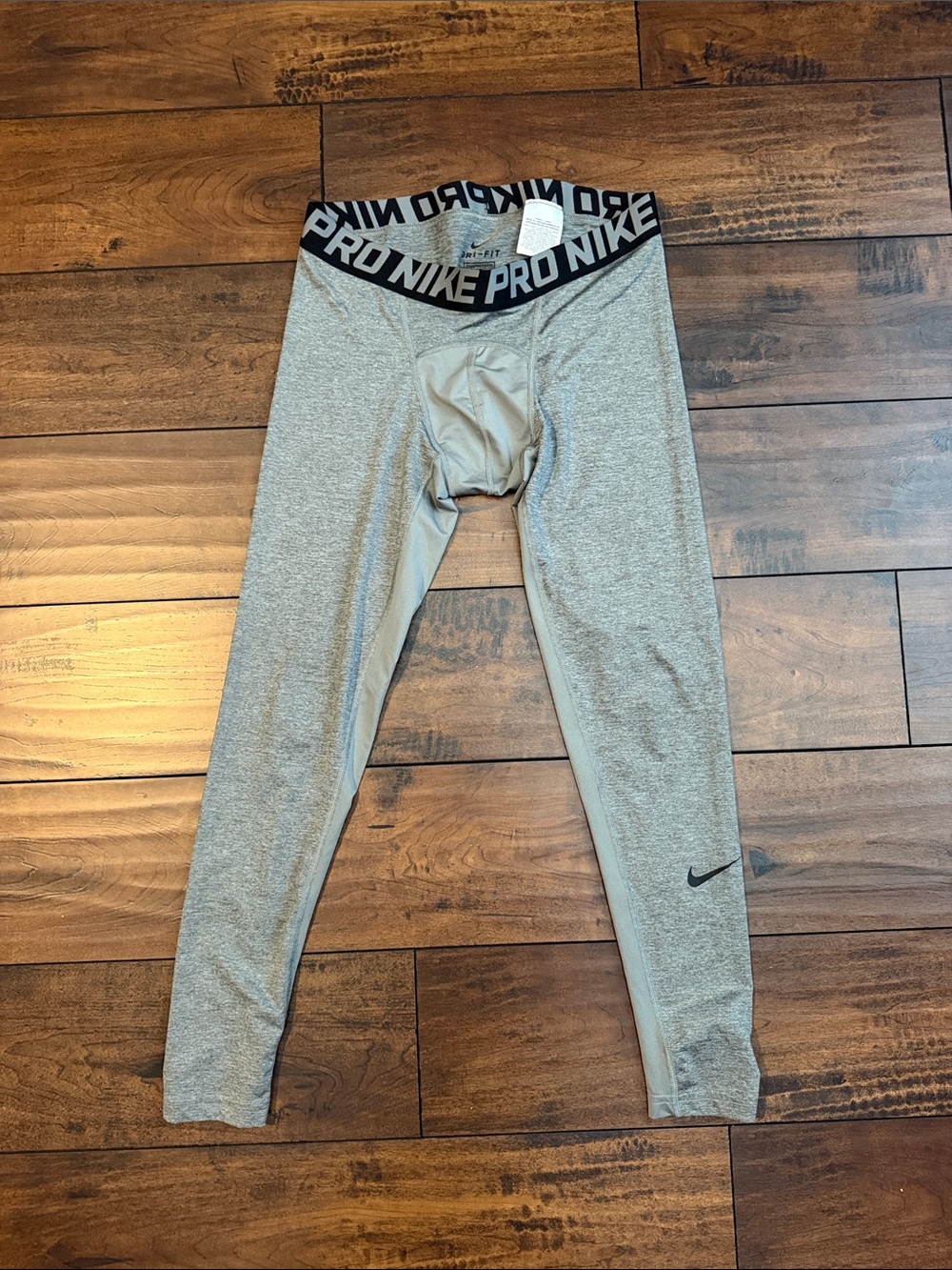 Nike Grey Pro Compression Leggings with Black Logo Waistband